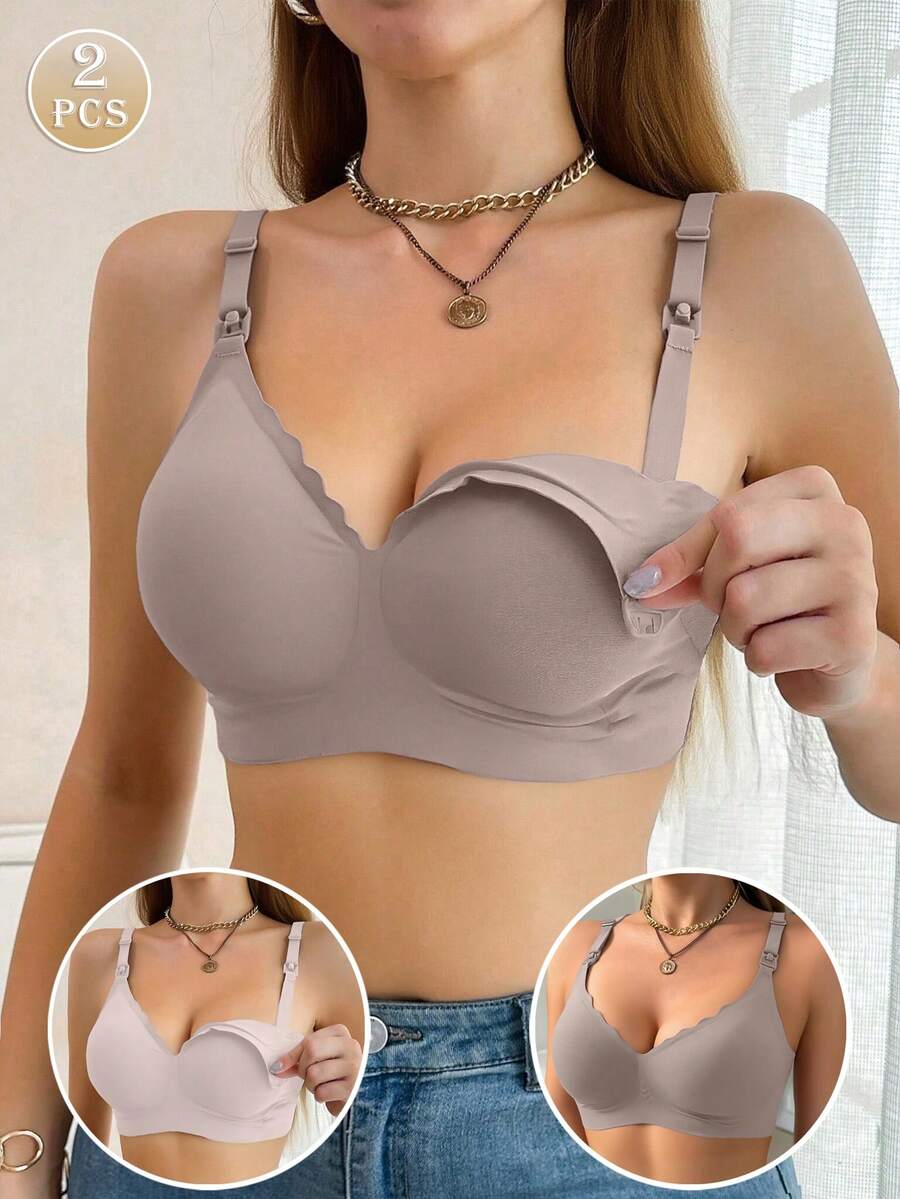 Maternity Nursing Bra 2 Pack - Front Clasp Detachable Minimalist Breastfeeding, Pregnancy Support