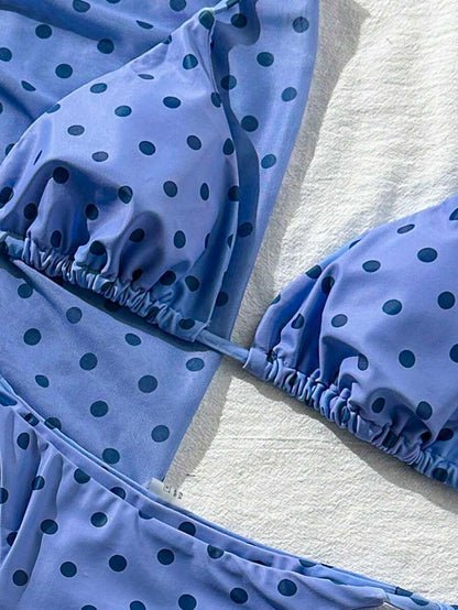 Women's 3-Piece Halter Bikini Set - Beach Dress, Tie-Up, Skirt Bottom, Blue