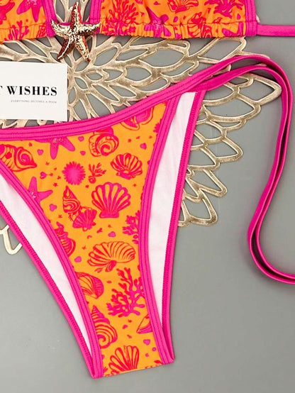 Swim Vcay Women's Summer Beach Contrast Color Halter Tie Sexy Bikini And Triangle Panty Swimwear Set Blue Bikini Yacht Party Outfit Vacation Bikini Boat Party Outfit Women Tie Side Bikini Triangle Bikini Set Light Blue Bikini