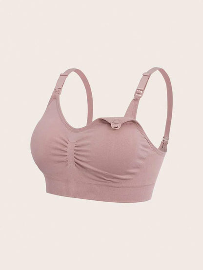 3pcs Maternity Comfort Nursing Bras Set - Dusty Pink Plain Spaghetti Strap Slim Fit Crop Nursing Tops with Medium Stretch