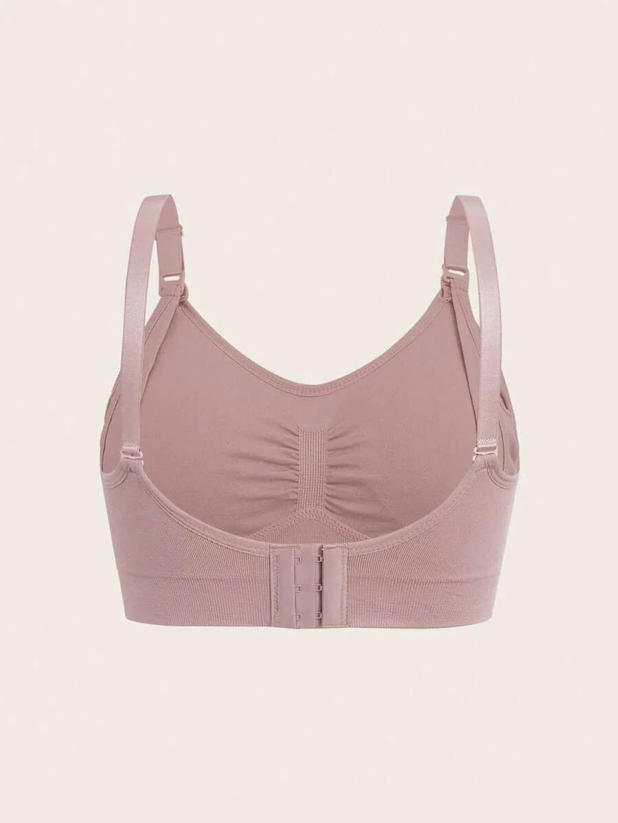 3pcs Maternity Comfort Nursing Bras Set - Dusty Pink Plain Spaghetti Strap Slim Fit Crop Nursing Tops with Medium Stretch