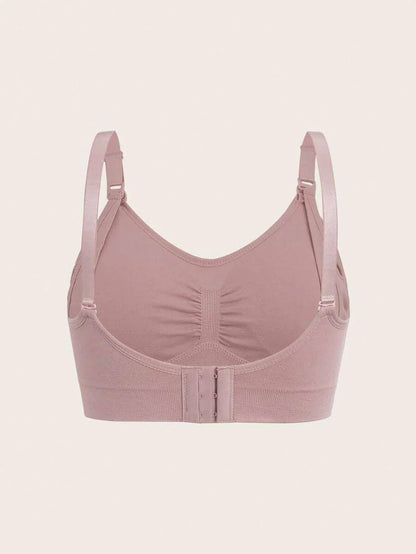 3pcs Maternity Comfort Nursing Bras Set - Dusty Pink Plain Spaghetti Strap Slim Fit Crop Nursing Tops with Medium Stretch