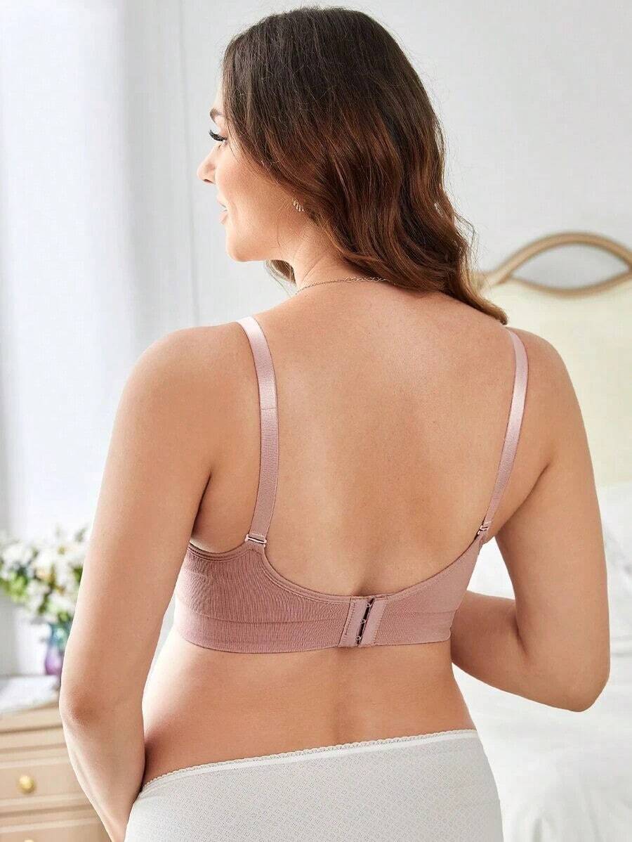 3pcs Maternity Comfort Nursing Bras Set - Dusty Pink Plain Spaghetti Strap Slim Fit Crop Nursing Tops with Medium Stretch