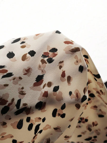 Apricot Leopard Print Maternity Wide Leg Pants with Lettuce Trim and Elastic Waist - Comfortable High Waist Straight Leg Summer Trousers