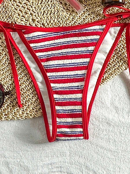 Swim Vcay Women's Summer Beach Contrast Color Halter Tie Sexy Bikini And Triangle Panty Swimwear Set Blue Bikini Yacht Party Outfit Vacation Bikini Boat Party Outfit Women Tie Side Bikini Triangle Bikini Set Light Blue Bikini