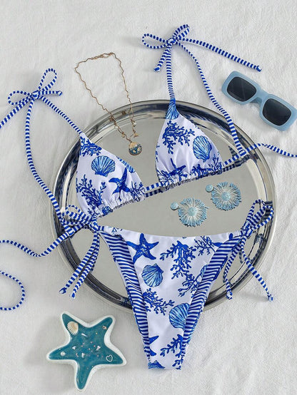 Womens Fashionable Sweet Shoulder Tie Side Bow Bikini Swimwear Removable Padded Two Piece Swimsuit Set