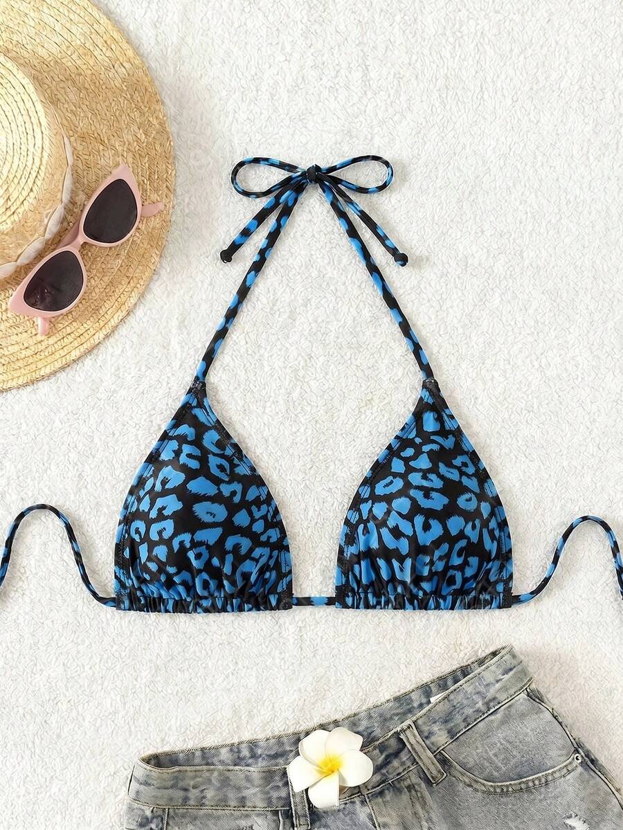 Swim Vcay 1pc Women's Leopard Print Halter Bikini Top For Summer Beach Vacation