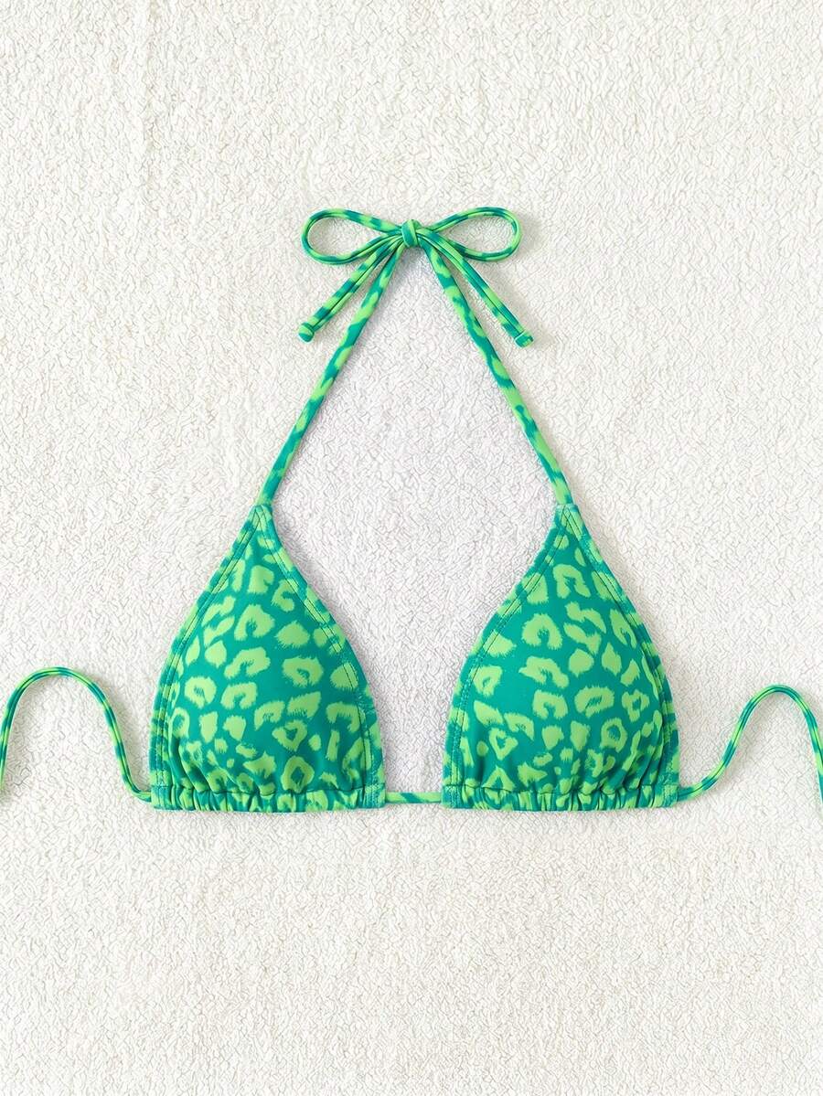 Swim Vcay 1pc Women's Leopard Print Halter Bikini Top For Summer Beach Vacation