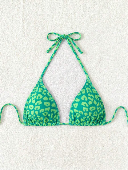 Swim Vcay 1pc Women's Leopard Print Halter Bikini Top For Summer Beach Vacation