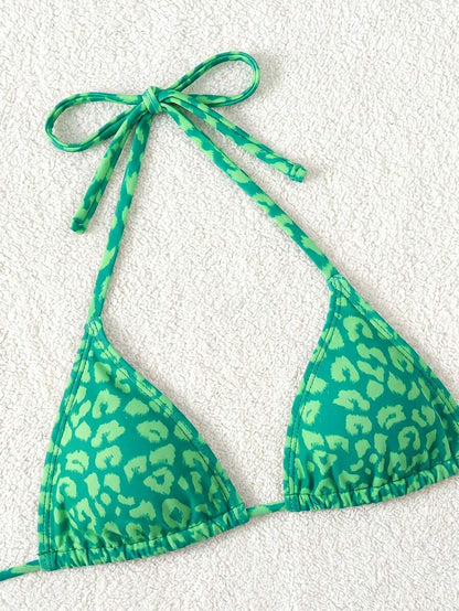 Swim Vcay 1pc Women's Leopard Print Halter Bikini Top For Summer Beach Vacation