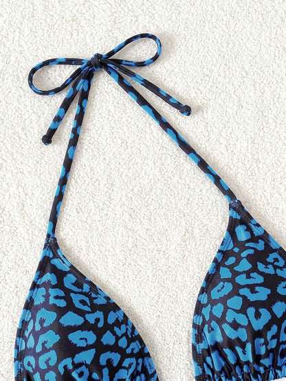 Swim Vcay 1pc Women's Leopard Print Halter Bikini Top For Summer Beach Vacation