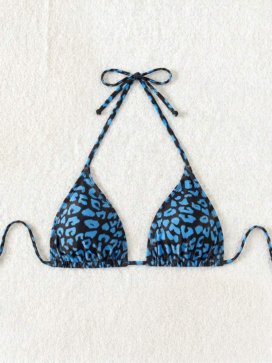 Swim Vcay 1pc Women's Leopard Print Halter Bikini Top For Summer Beach Vacation