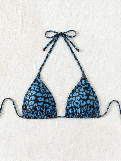 Swim Vcay 1pc Women's Leopard Print Halter Bikini Top For Summer Beach Vacation