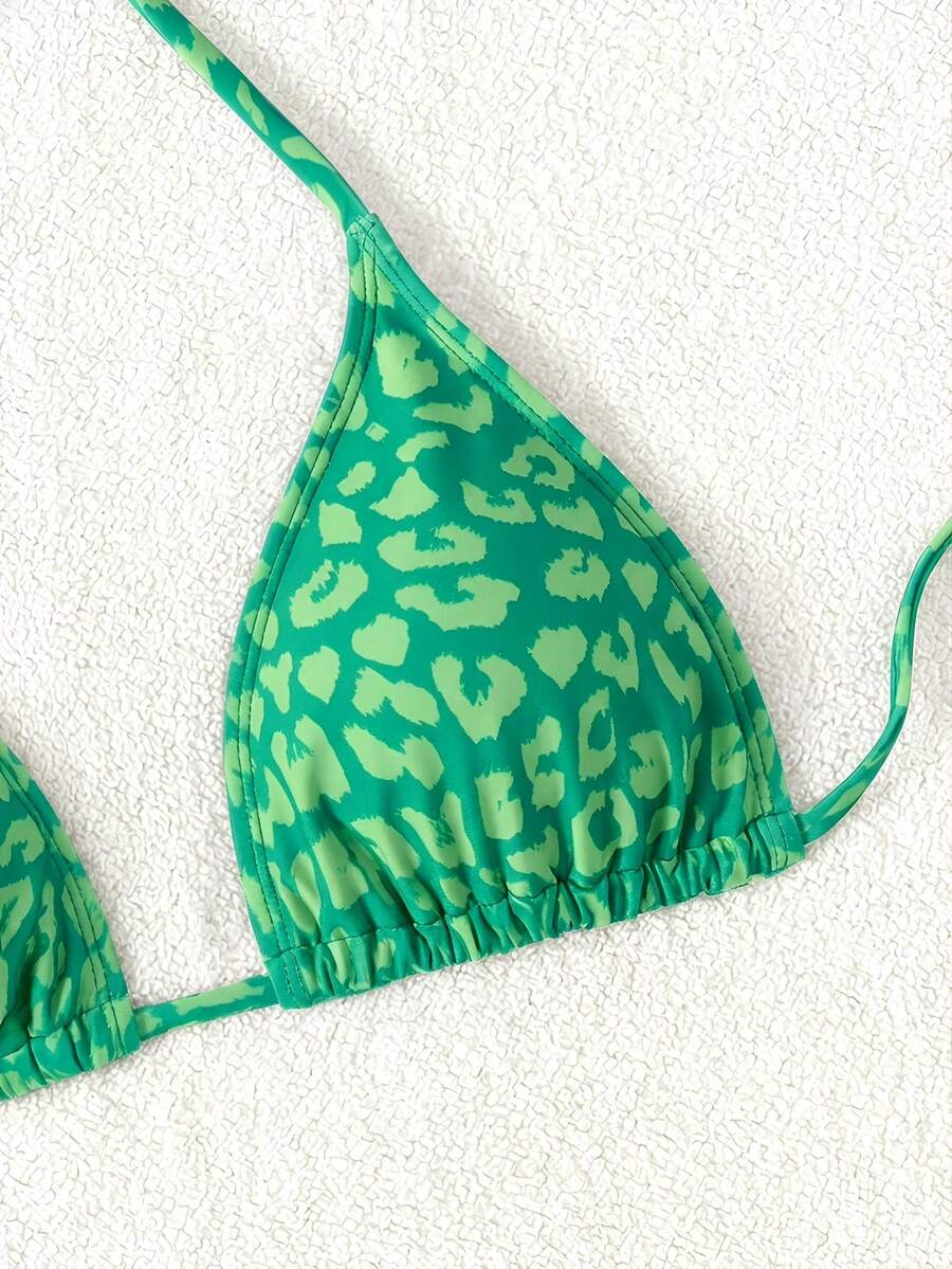 Swim Vcay 1pc Women's Leopard Print Halter Bikini Top For Summer Beach Vacation