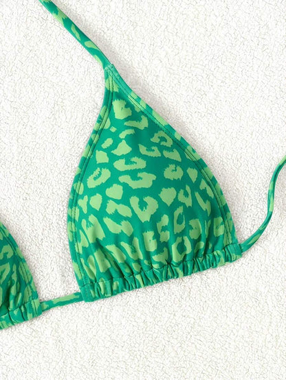 Swim Vcay 1pc Women's Leopard Print Halter Bikini Top For Summer Beach Vacation