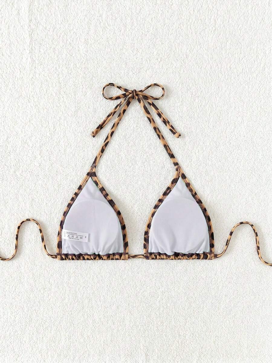 Swim Vcay 1pc Women's Leopard Print Halter Bikini Top For Summer Beach Vacation
