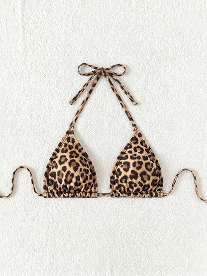 Swim Vcay 1pc Women's Leopard Print Halter Bikini Top For Summer Beach Vacation