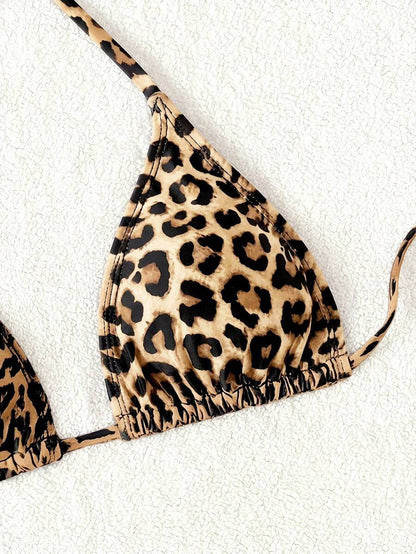 Swim Vcay 1pc Women's Leopard Print Halter Bikini Top For Summer Beach Vacation