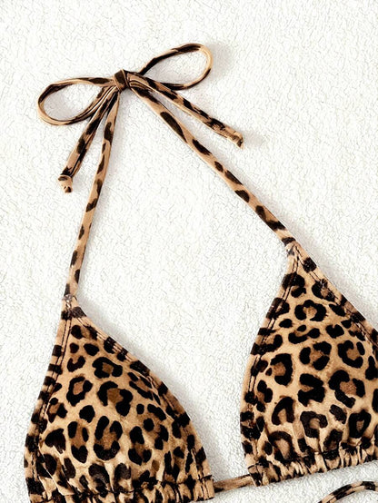 Swim Vcay 1pc Women's Leopard Print Halter Bikini Top For Summer Beach Vacation