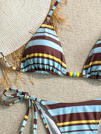 Swim Vcay Women's Solid Color Halter Tie Backless Sexy Thong Bikini Set Bikini Triangle Lemon Bikini Yellow Bathing Suits Light Yellow Bikini String Bikini Set