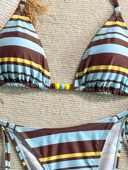 Swim Vcay Women's Solid Color Halter Tie Backless Sexy Thong Bikini Set Bikini Triangle Lemon Bikini Yellow Bathing Suits Light Yellow Bikini String Bikini Set