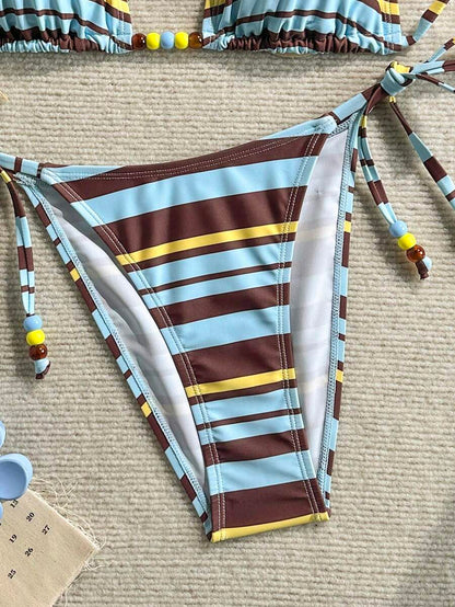 Swim Vcay Women's Solid Color Halter Tie Backless Sexy Thong Bikini Set Bikini Triangle Lemon Bikini Yellow Bathing Suits Light Yellow Bikini String Bikini Set
