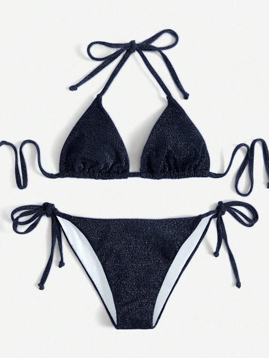 Swim Vcay Summer Beach Sparkly Glitter Halter Triangle Bikini