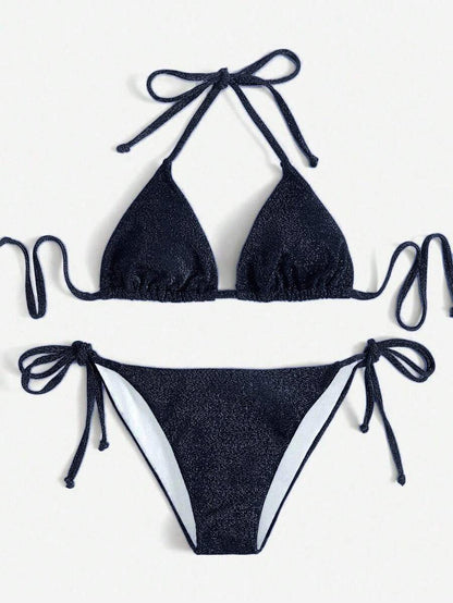 Swim Vcay Summer Beach Sparkly Glitter Halter Triangle Bikini