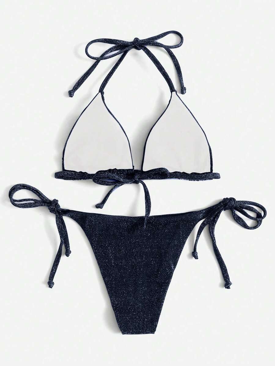 Swim Vcay Summer Beach Sparkly Glitter Halter Triangle Bikini