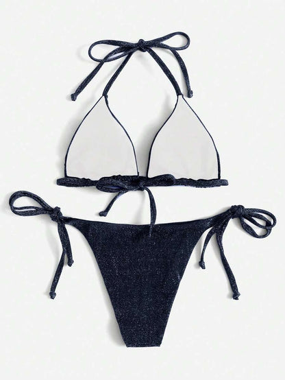 Swim Vcay Summer Beach Sparkly Glitter Halter Triangle Bikini