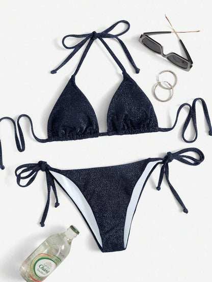 Swim Vcay Summer Beach Sparkly Glitter Halter Triangle Bikini