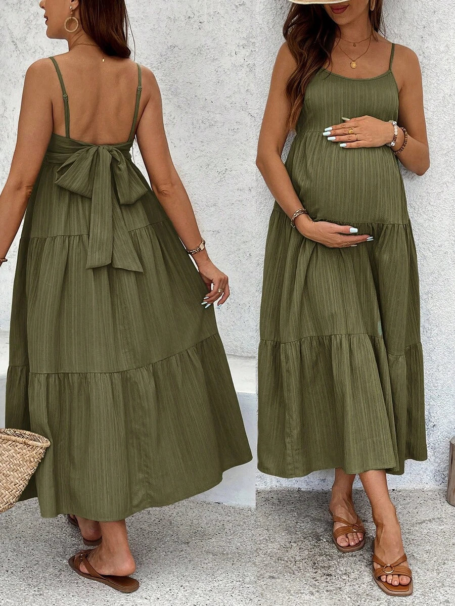 Maternity Sleeveless Solid Color Dress, Fashionable For Summer Woman S Summer Clothes  Maternity Dress  Vacation