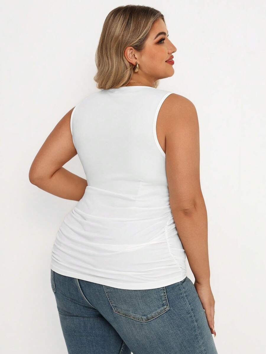Maternity Plus Size 3-Piece Casual Set - Square Neck, Pleated, Slim Fit, Multicolor
