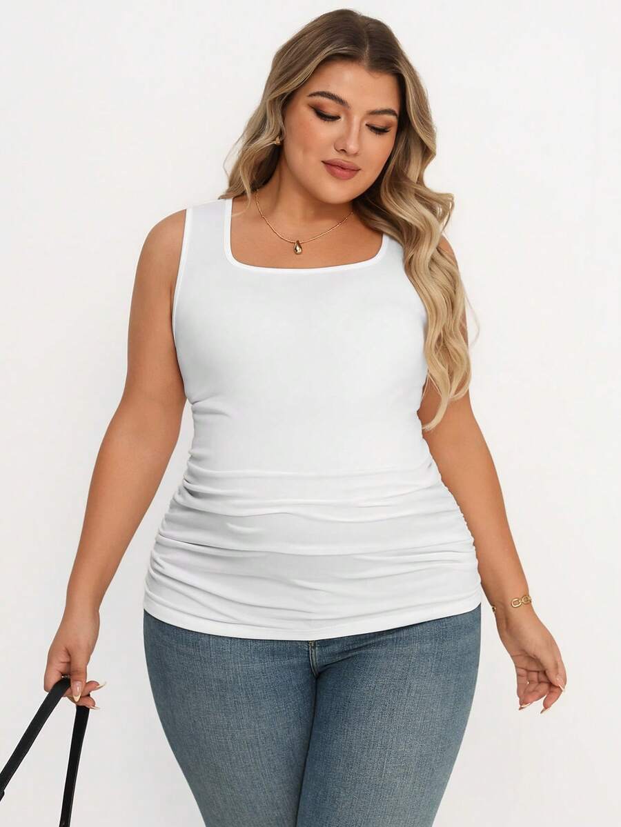 Maternity Plus Size 3-Piece Casual Set - Square Neck, Pleated, Slim Fit, Multicolor