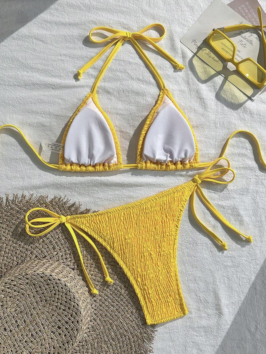 Swim Basics Women's Solid Color Halter Neck Sexy Bikini Set Bathing Suit For Summer Beach