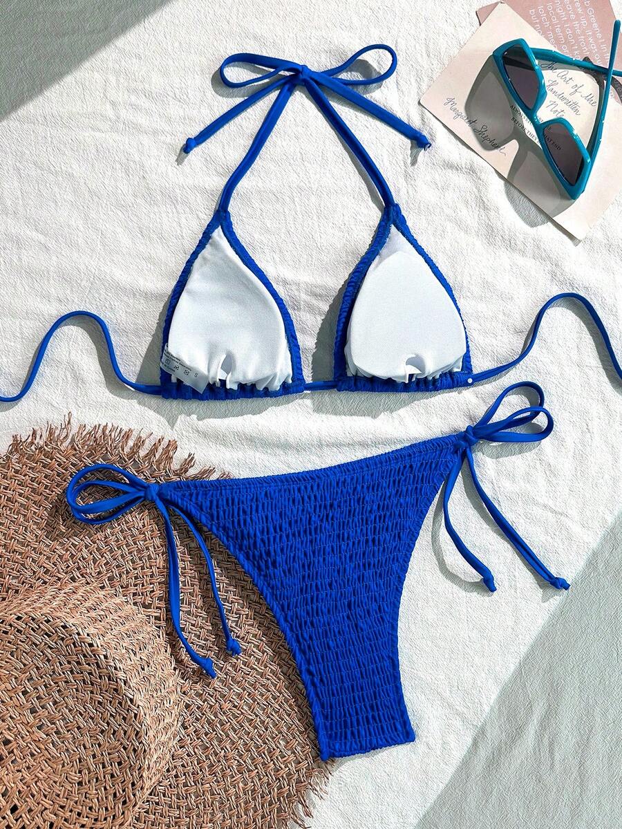 Swim Basics Women's Solid Color Halter Neck Sexy Bikini Set Bathing Suit For Summer Beach