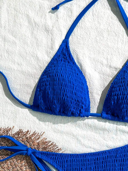 Swim Vcay Solid Color Halter Twist Bikini Two Pieces Swimwear, Suitable For Summer