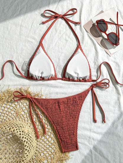 Swim Basics Women's Solid Color Halter Neck Sexy Bikini Set Bathing Suit For Summer Beach