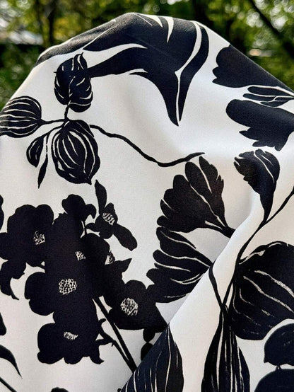 Maternity Black and White Floral Square Neck Romper - Boho Puff Sleeve High Waist Jumpsuit - Loose Fit Woven Summer Beach Outfit