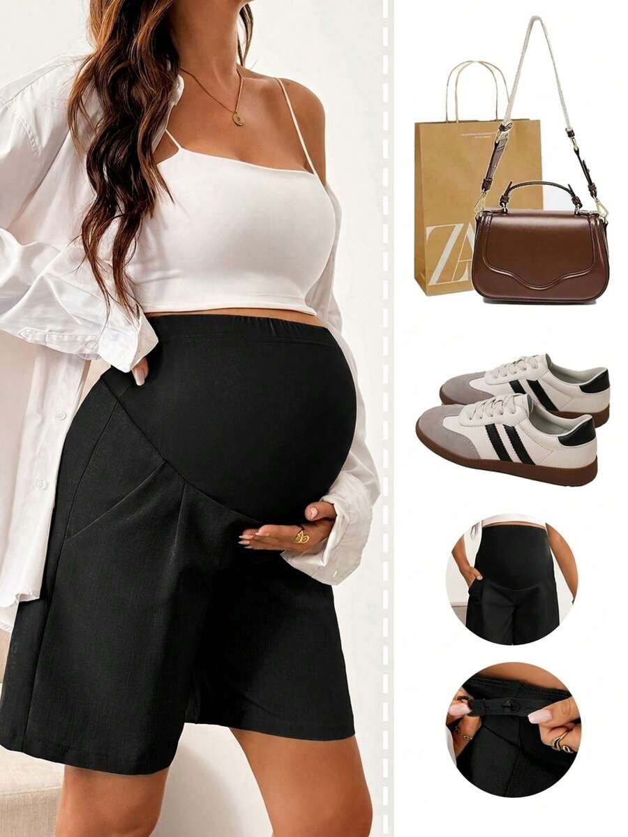 Maternity Casual High Waist Shorts - Summer Holiday Soft Stretch Lightweight Breathable, Daily Wear