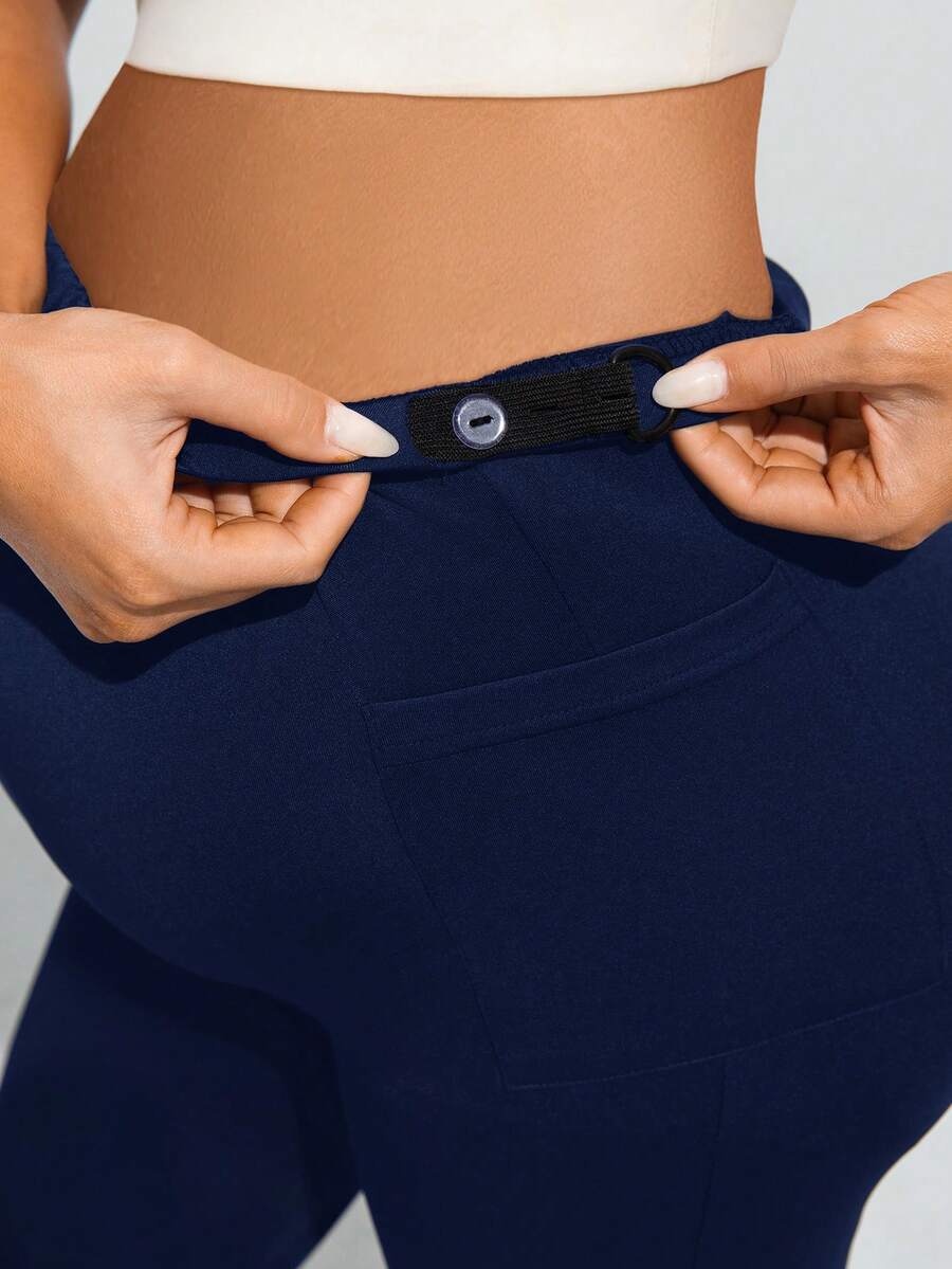 Navy Blue Ultra High Waist Maternity Leggings - Solid Color Elastic Waist Bermuda Shorts - Comfortable Medium Stretch Daily Activewear