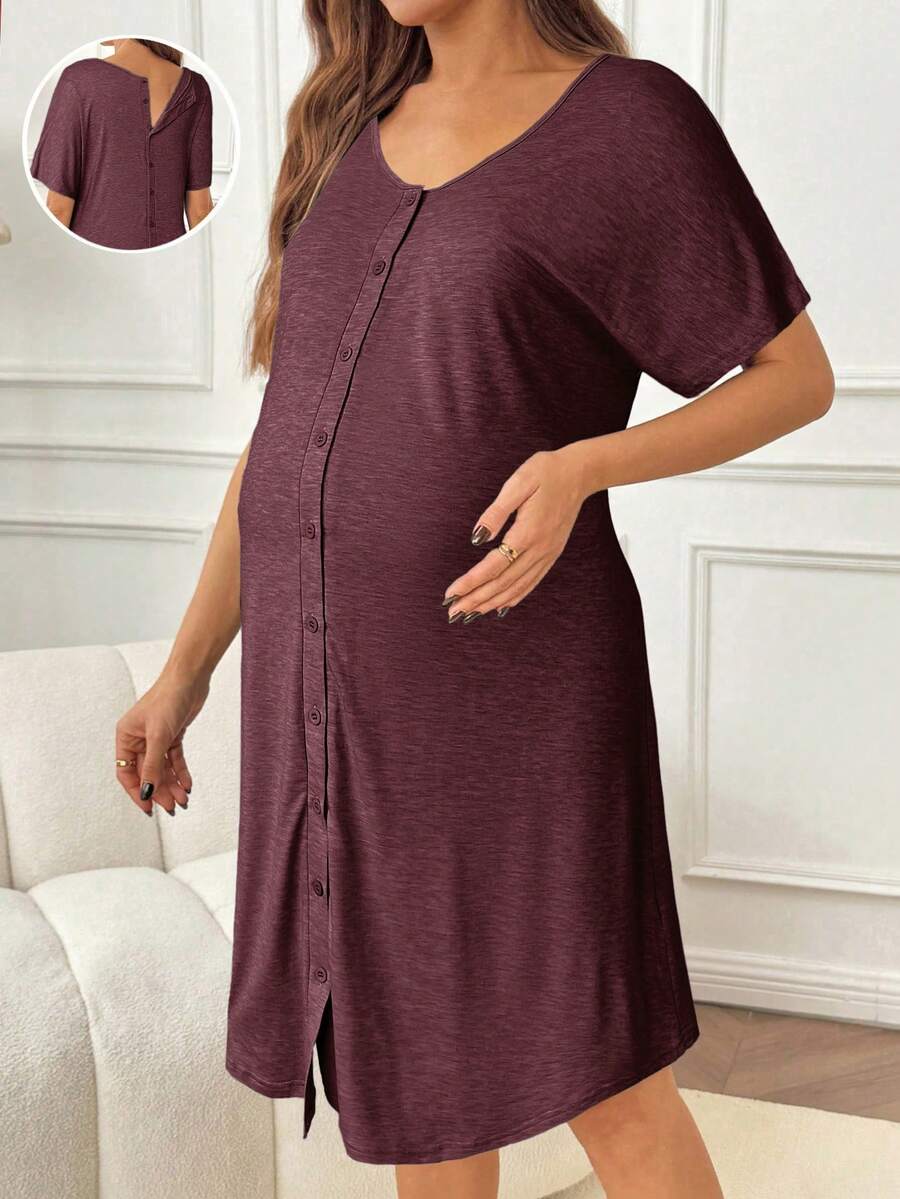 Slowluna Black V-Neck Short Sleeve Lounge Top - Loose Fit High Stretch Knitted Tunic - Comfortable Summer Pajama and Hospital Wear