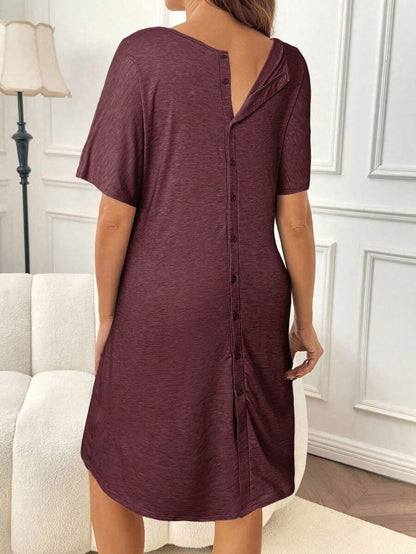 Slowluna Black V-Neck Short Sleeve Lounge Top - Loose Fit High Stretch Knitted Tunic - Comfortable Summer Pajama and Hospital Wear