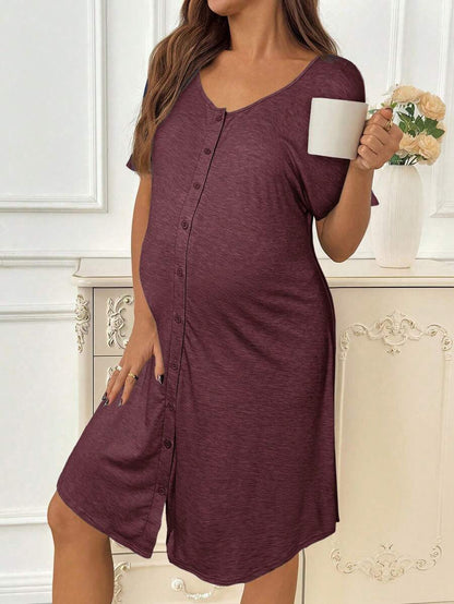 Slowluna Black V-Neck Short Sleeve Lounge Top - Loose Fit High Stretch Knitted Tunic - Comfortable Summer Pajama and Hospital Wear