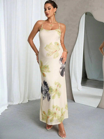 Maternity Dress Summer Elegant Blue Butterfly Print,Babyshower Apricot Highly Elastic Pregnant Clothes,Floral Spaghetti Strap Backless Dress For Women