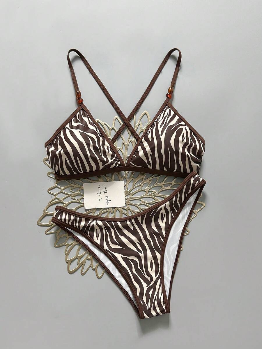 Swim Vcay Summer Beach Women Vacation Color-Block Halter Strap Bikini Set With Separated Bikini Set