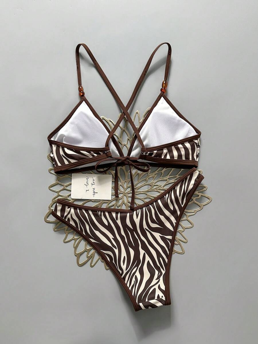 Swim Vcay Summer Beach Women Vacation Color-Block Halter Strap Bikini Set With Separated Bikini Set