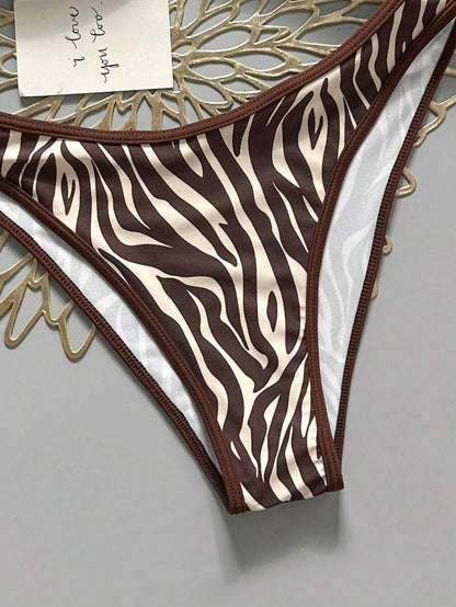Women's Sporty Triangle Bikini Set - Contrasting Trim, Criss Cross, Spaghetti Strap, Navy Blue