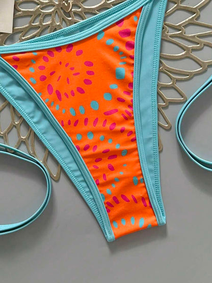 Swim Vcay Women's Summer Beach Contrast Color Halter Tie Sexy Bikini And Triangle Panty Swimwear Set Blue Bikini Yacht Party Outfit Vacation Bikini Boat Party Outfit Women Tie Side Bikini Triangle Bikini Set Light Blue Bikini
