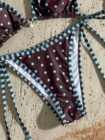 Swim Vcay Women's Summer Beach Contrast Color Halter Tie Sexy Bikini And Triangle Panty Swimwear Set Blue Bikini Yacht Party Outfit Vacation Bikini Boat Party Outfit Women Tie Side Bikini Triangle Bikini Set Light Blue Bikini